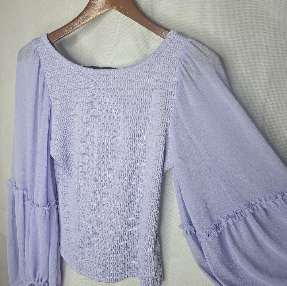 NWT by Anthropologie Top Light Purple Lavendar Long Sheer Balloon Sleeves S